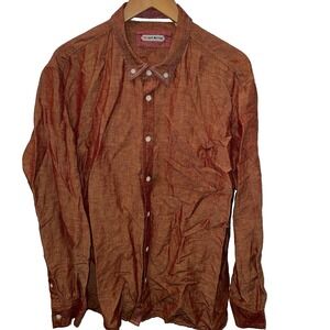 32 Bar Blues Shirt Mens XL Copper Metallic Linen Rayon Blend